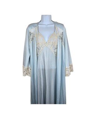 Vintage Glydon's Hollywood Peignoir Set Nightgown Robe Baby Blue Size S Chantill